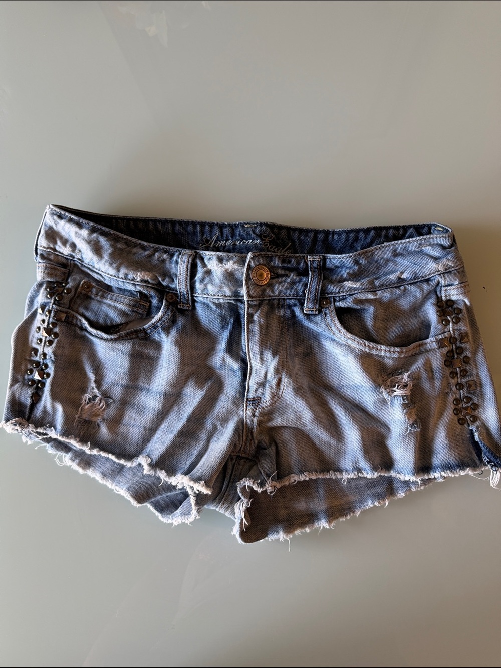 American Eagle Outfitters Light Wash Studded Denim Shorts